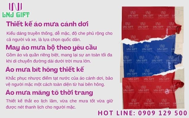 Các kiểu dáng áo mưa thiết kế riêng được ưa chuộng nhất