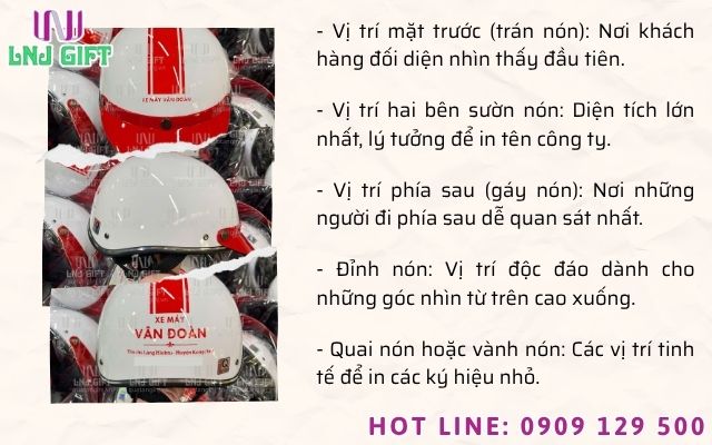 Cách phối màu và đặt vị trí in logo lên mũ bảo hiểm quảng cáo