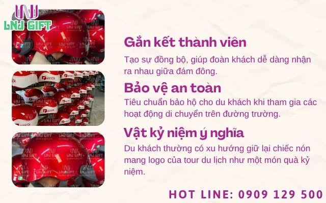 Nón bảo hiểm quảng cáo phụ kiện không thể thiếu cho các tour du lịch