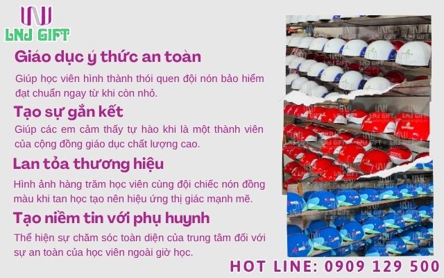 Tăng độ nhận diện thương hiệu giáo dục thông qua nón bảo hiểm custom