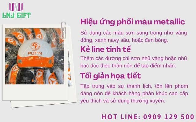 Thiết kế nón bảo hiểm theo yêu cầu phối hợp các chi tiết nhũ vàng, nhũ bạc sang trọng
