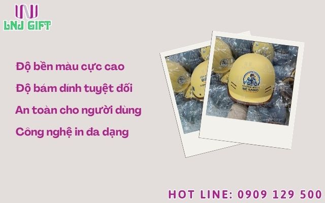 Xưởng in nón bảo hiểm logo công ty sử dụng mực in nhập khẩu chống bay màu