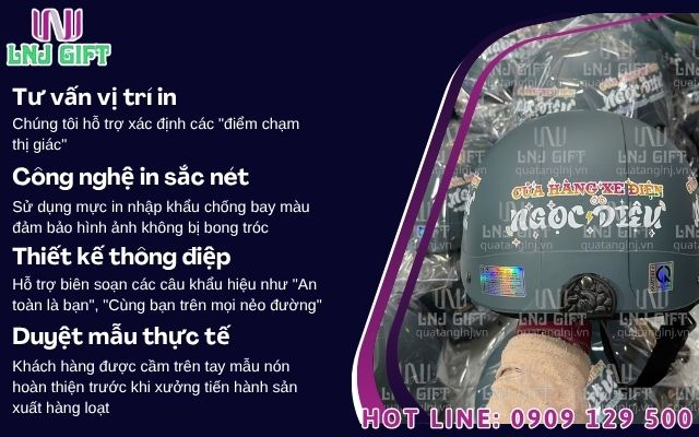 Xưởng sản xuất nón bảo hiểm quảng cáo hỗ trợ in ấn thông điệp ý nghĩa